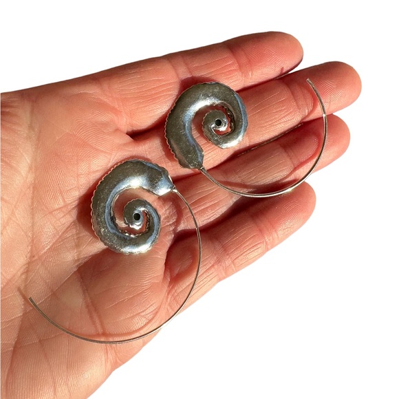 Silver Plated Swirl Feather Drop Earrings with Turquoise Center - Picture 3 of 3